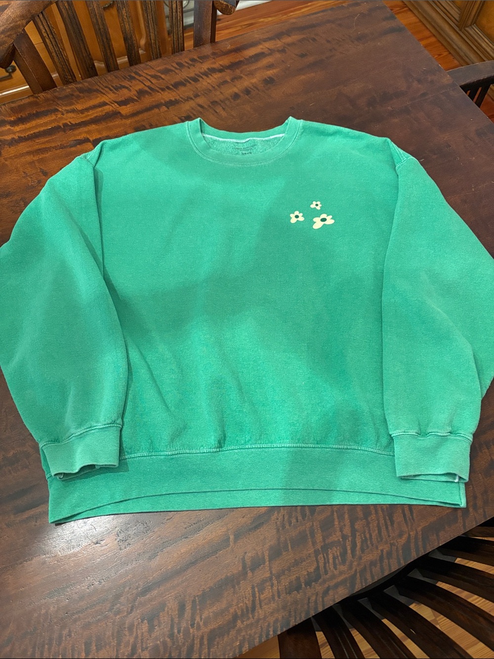 Urban Outfitters Green Crewneck Sweatshirt with Small Flower Motif
